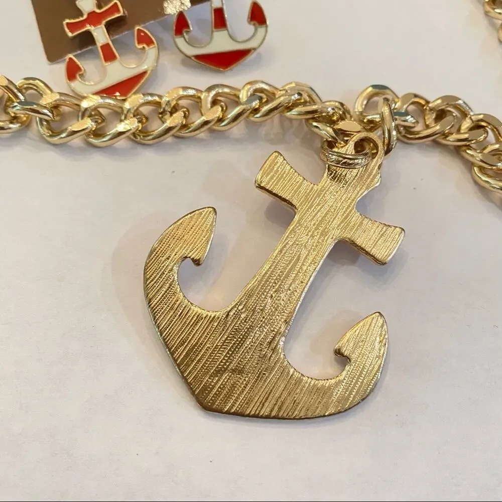 ANCHOR EARRINGS PENDANT & NECKLACE Nautical Set MATCHING Set Coastal Grandma